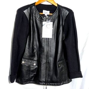NWOT Linea by Louis Dell’Olio Leather Sweater Full Zip Jacket, Casual,  Sz 16‎